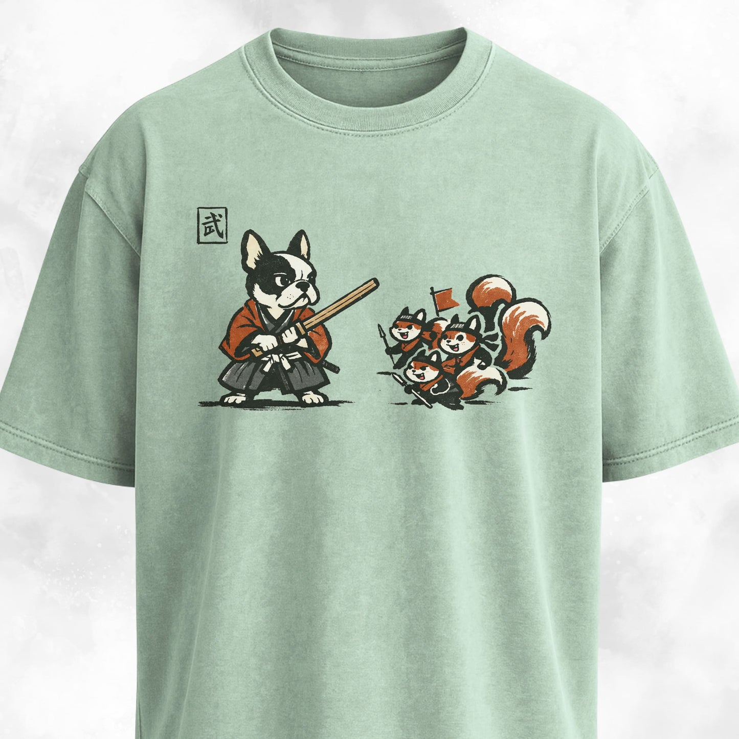 Samurai Frenchie Fighting Squirrels T-Shirt