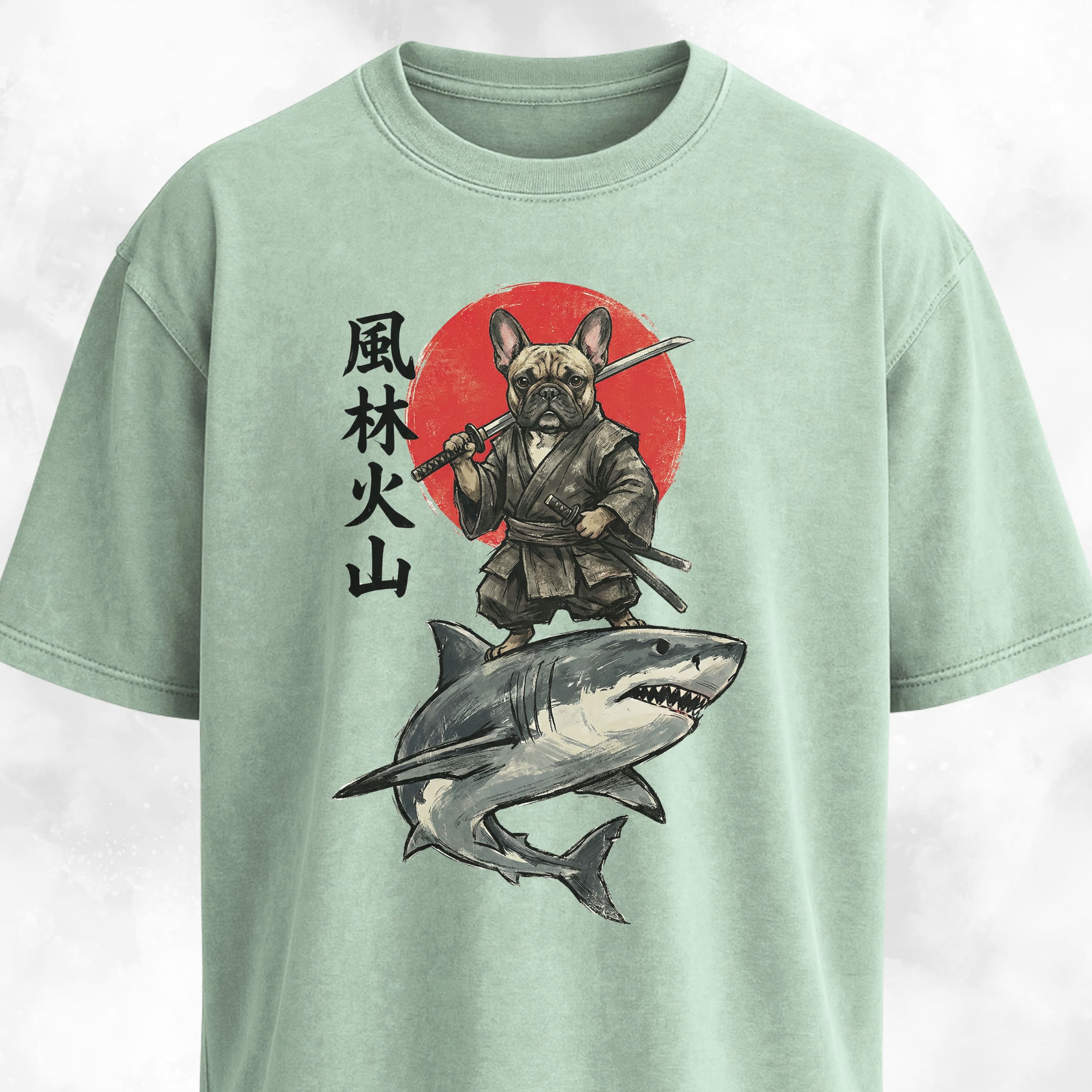 Samurai Frenchie Riding A Shark T-Shirt