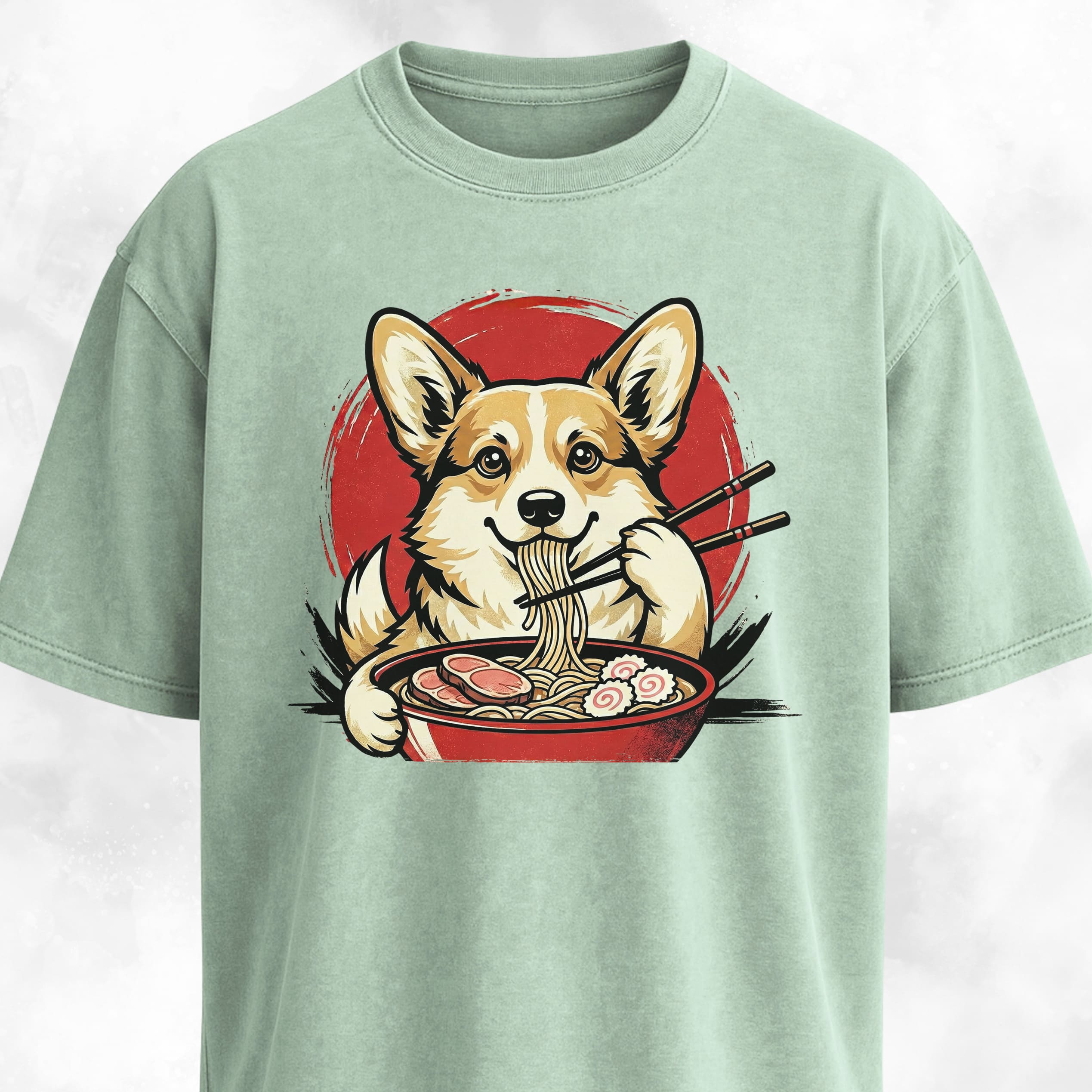 Japanese Corgi Eating Ramen Graphic T-Shirt