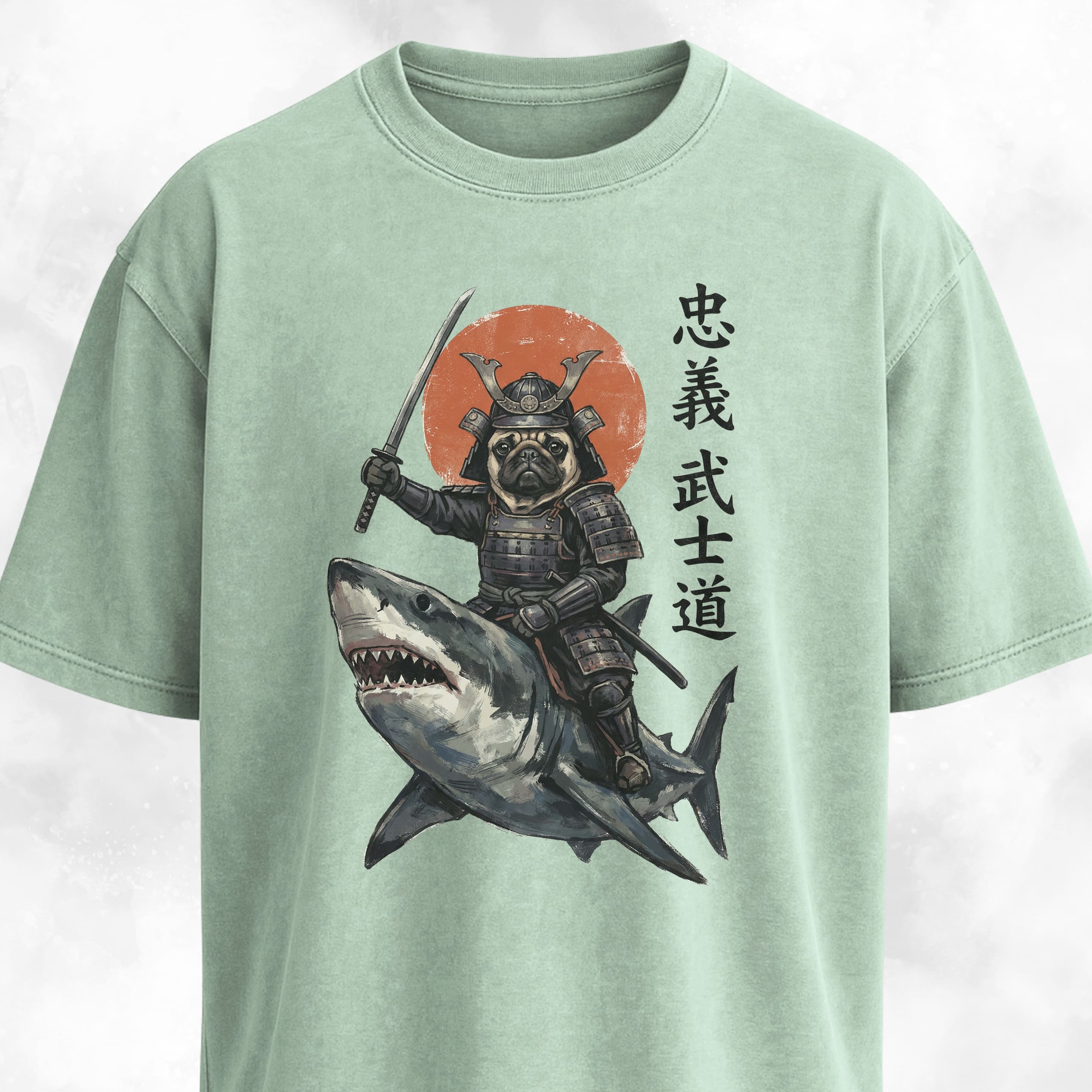 Samurai Pug Riding A Shark T-Shirt