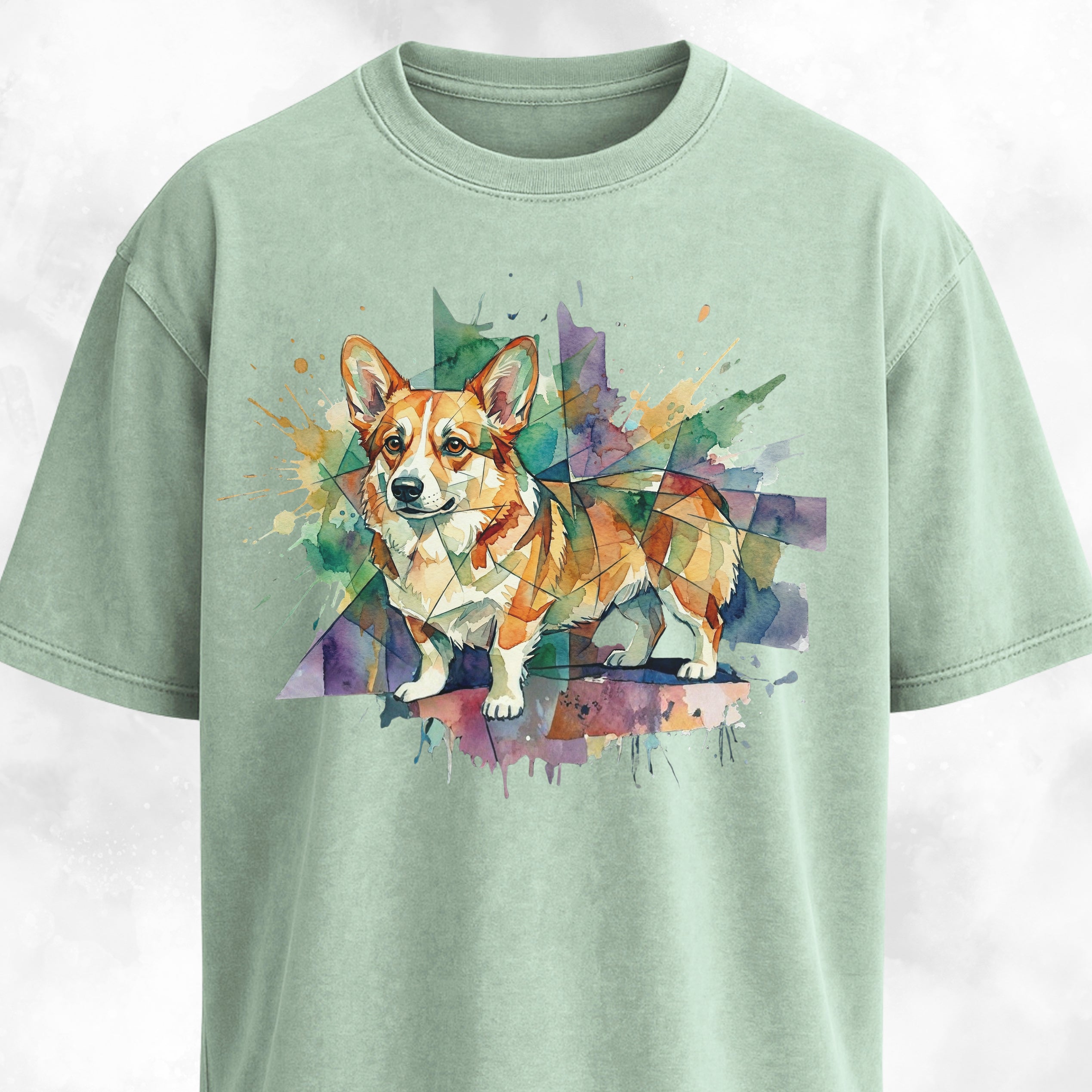 Abstract Watercolor Corgi Graphic T-Shirt