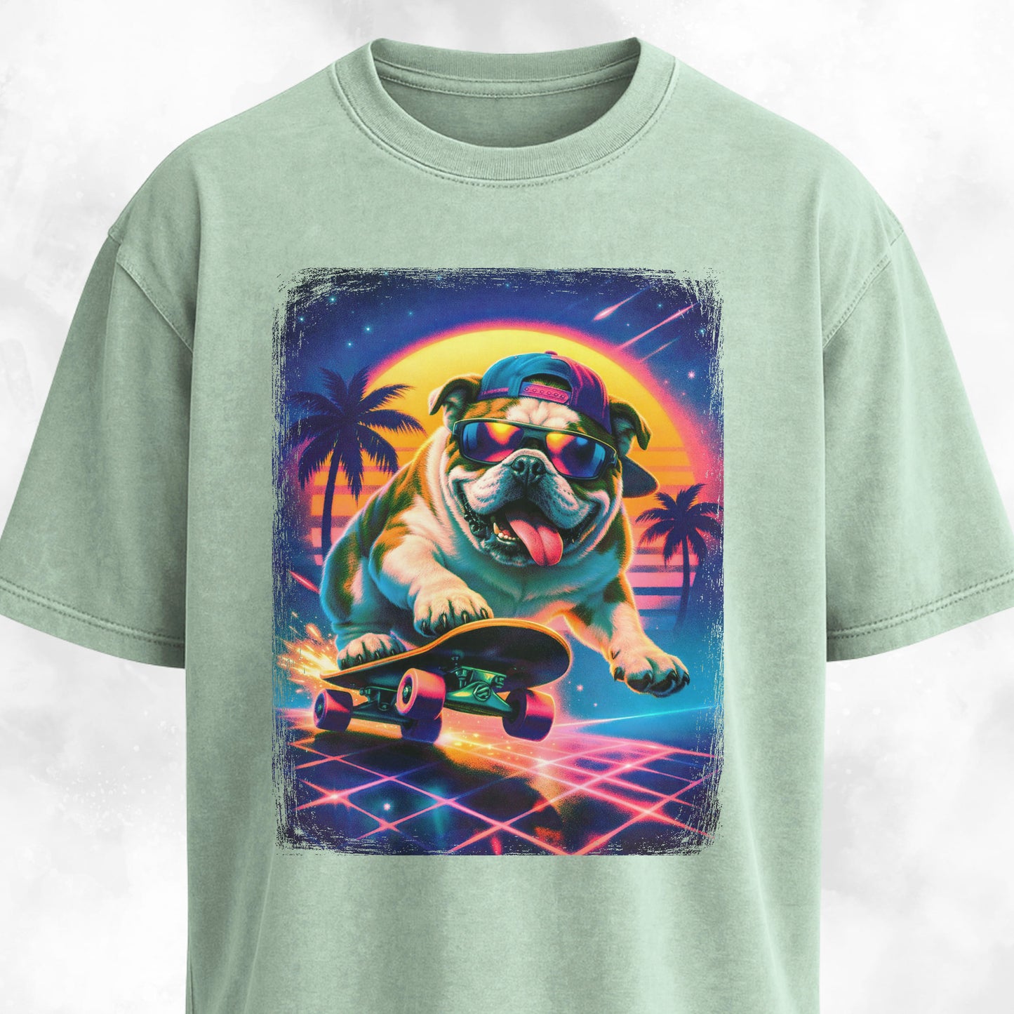 Retro Vintage Bulldog On A Skateboard T-Shirt