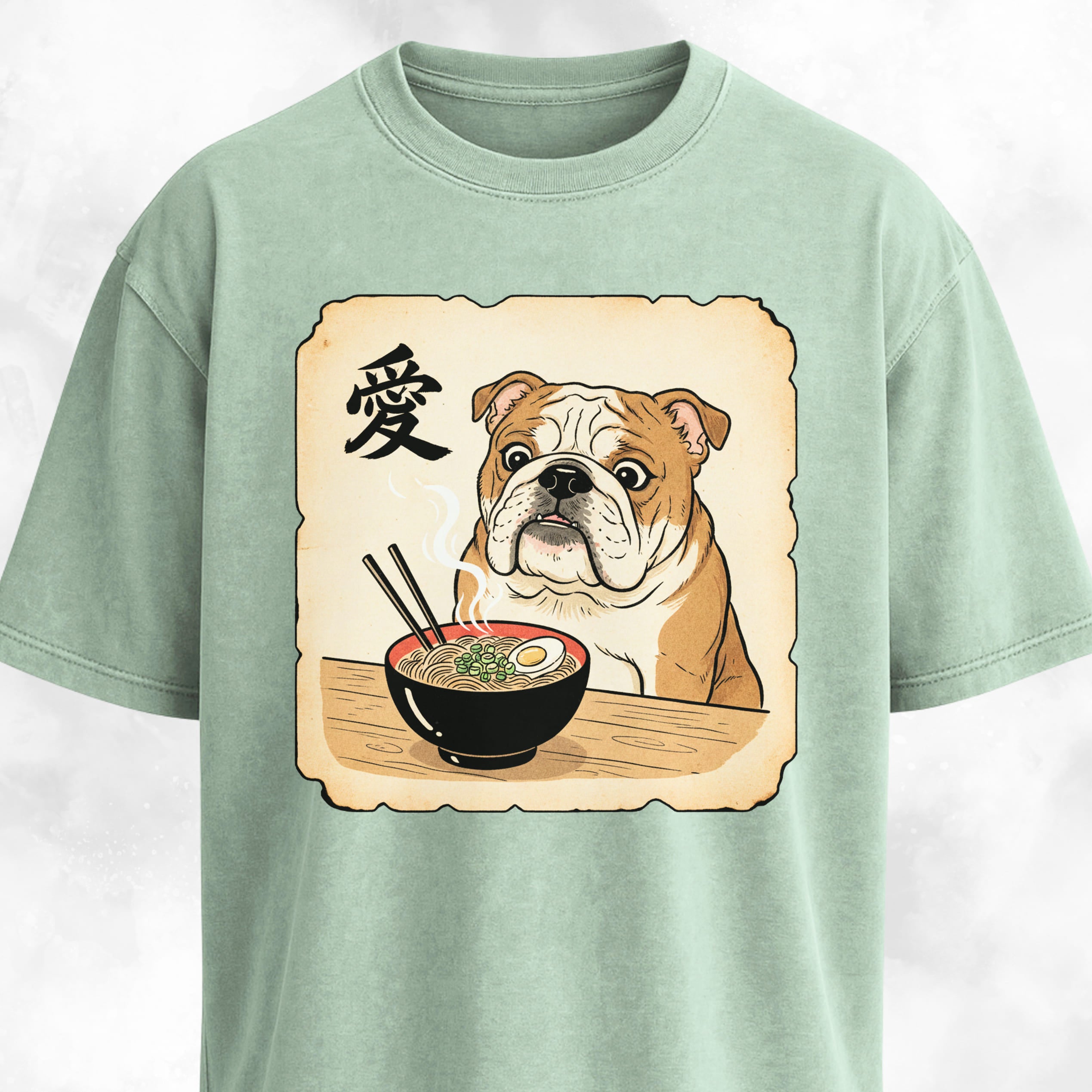 Japanese Style Bulldog Eating Ramen T-Shirt