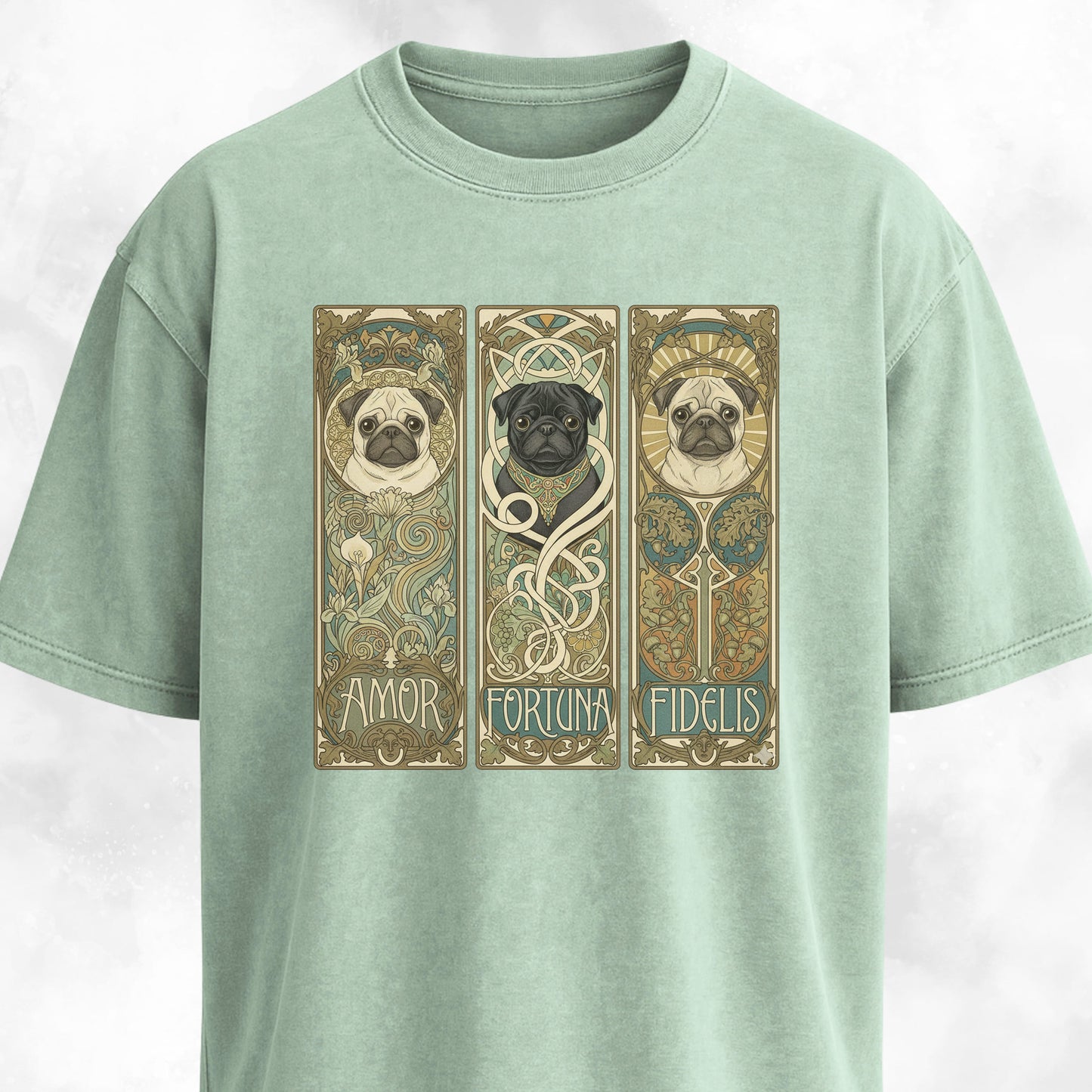 Art Nuveau Panels With Pugs T-Shirt