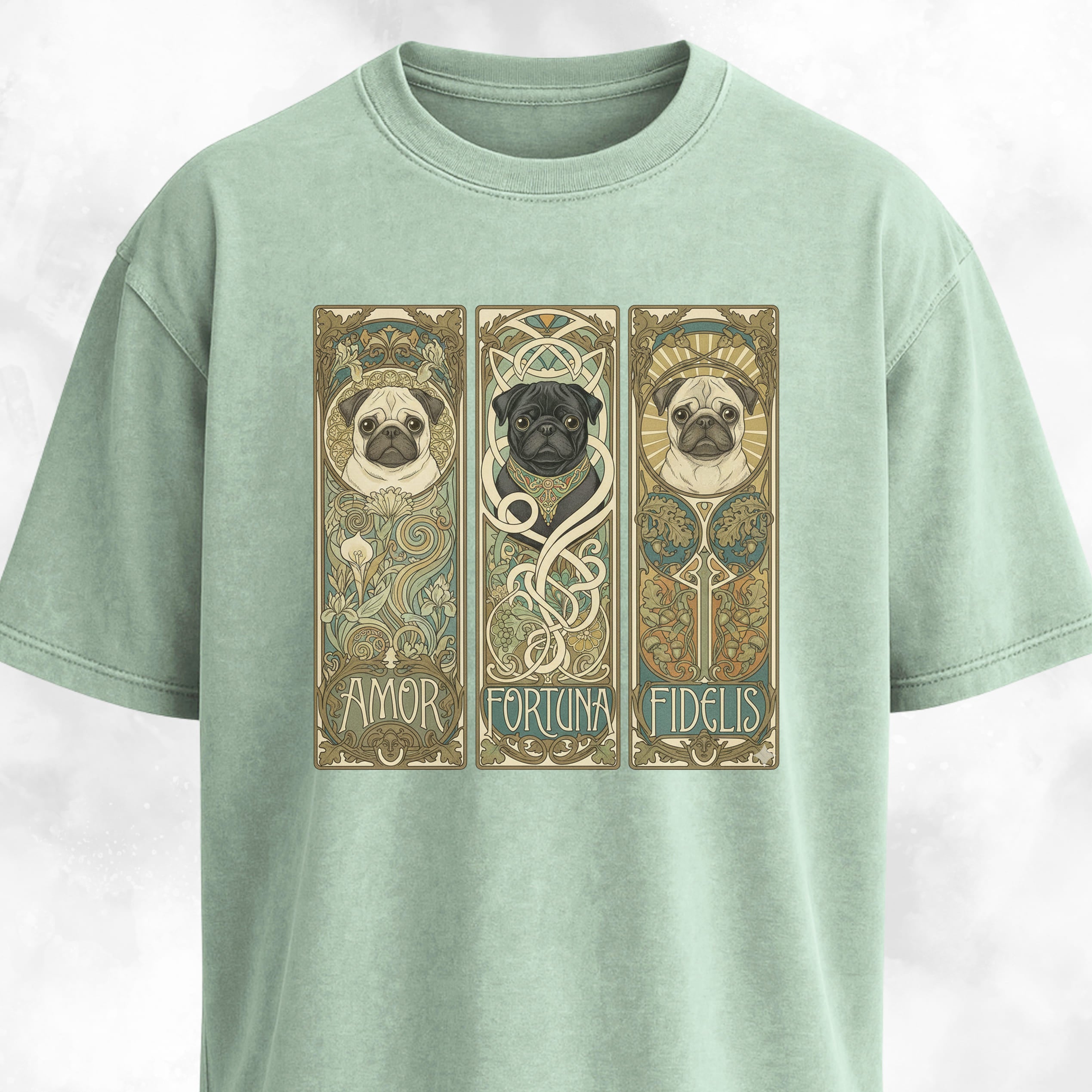 Art Nuveau Panels With Pugs T-Shirt