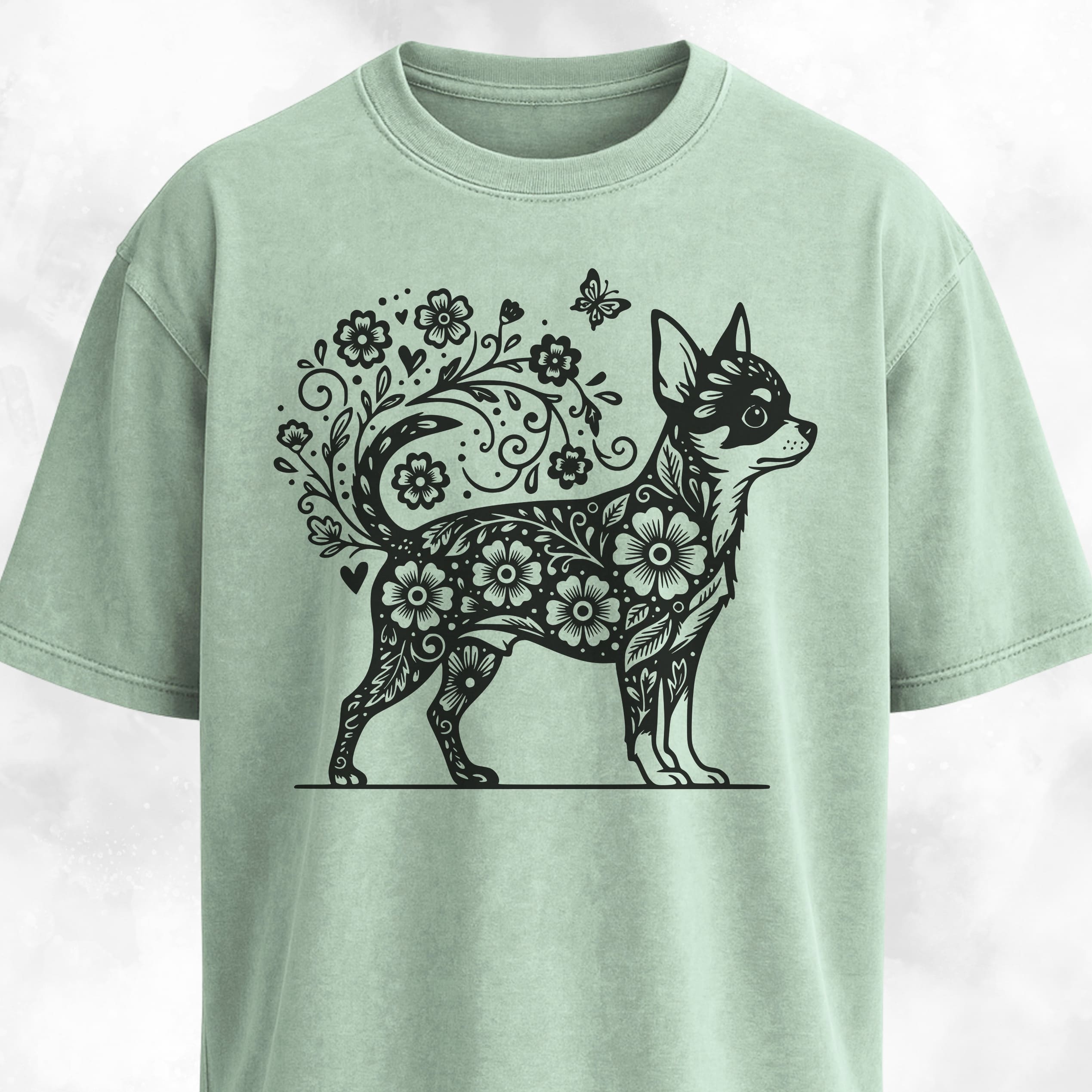 Floral Chihuahua Graphic T-Shirt
