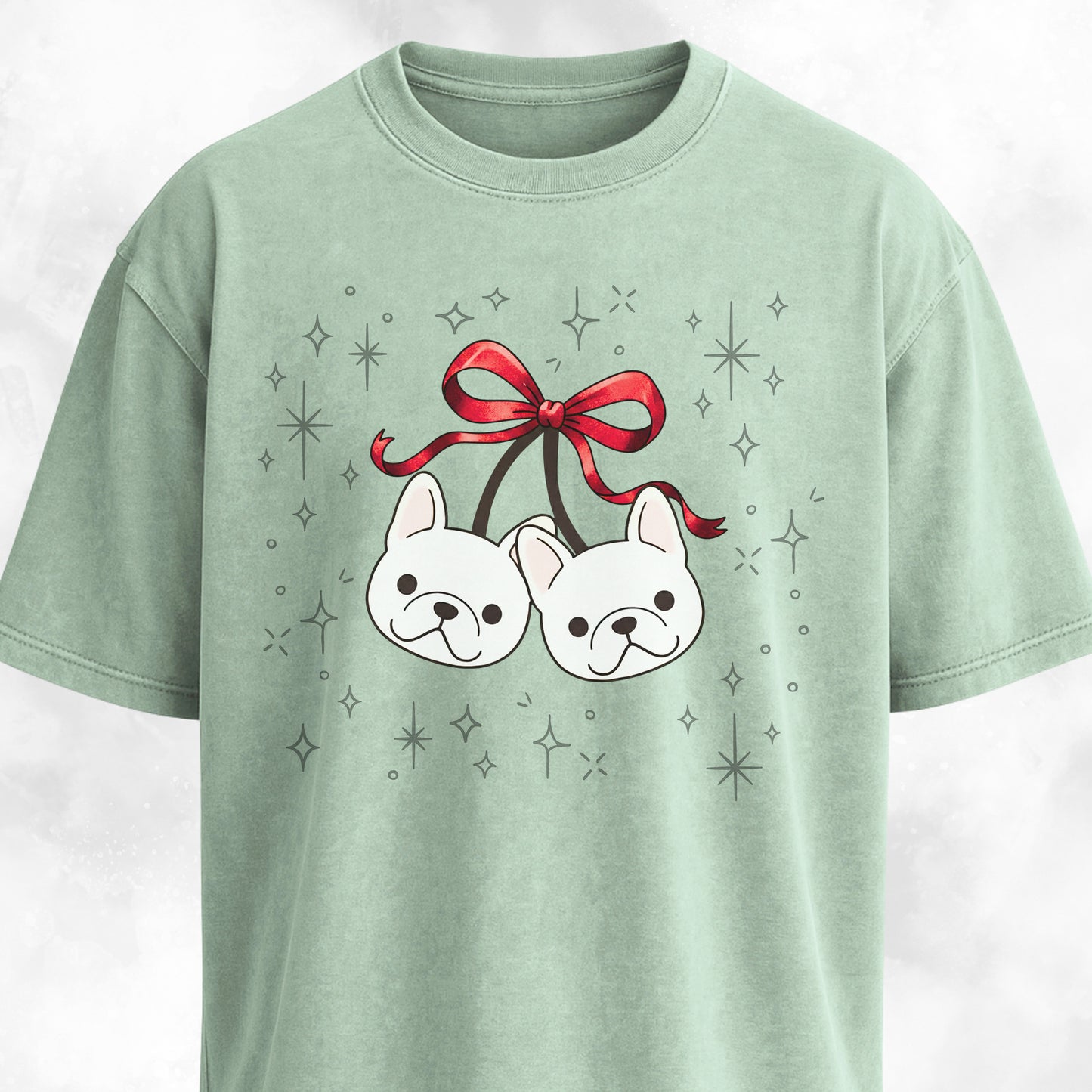 Coquette Bow Frenchie Cherries T-Shirt