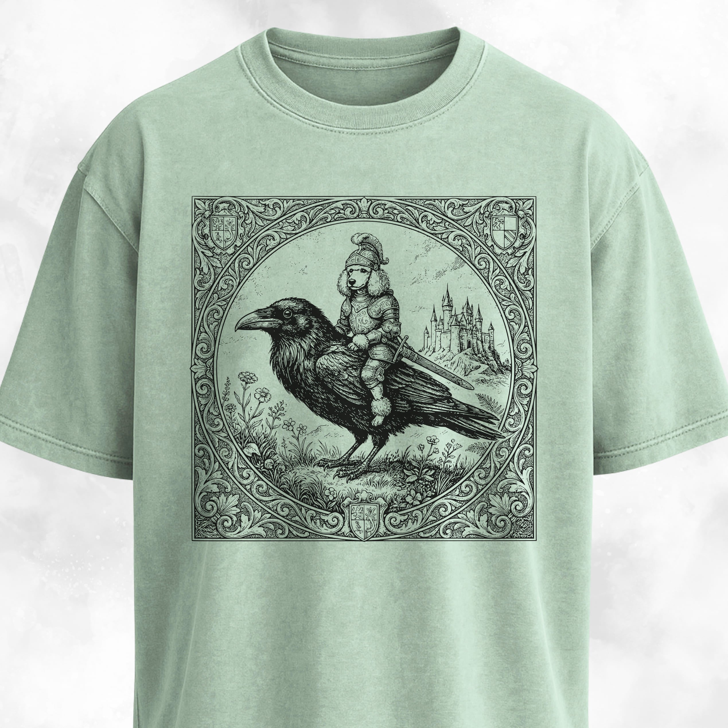 Medieval Poodle Knight On A Crow T-Shirt