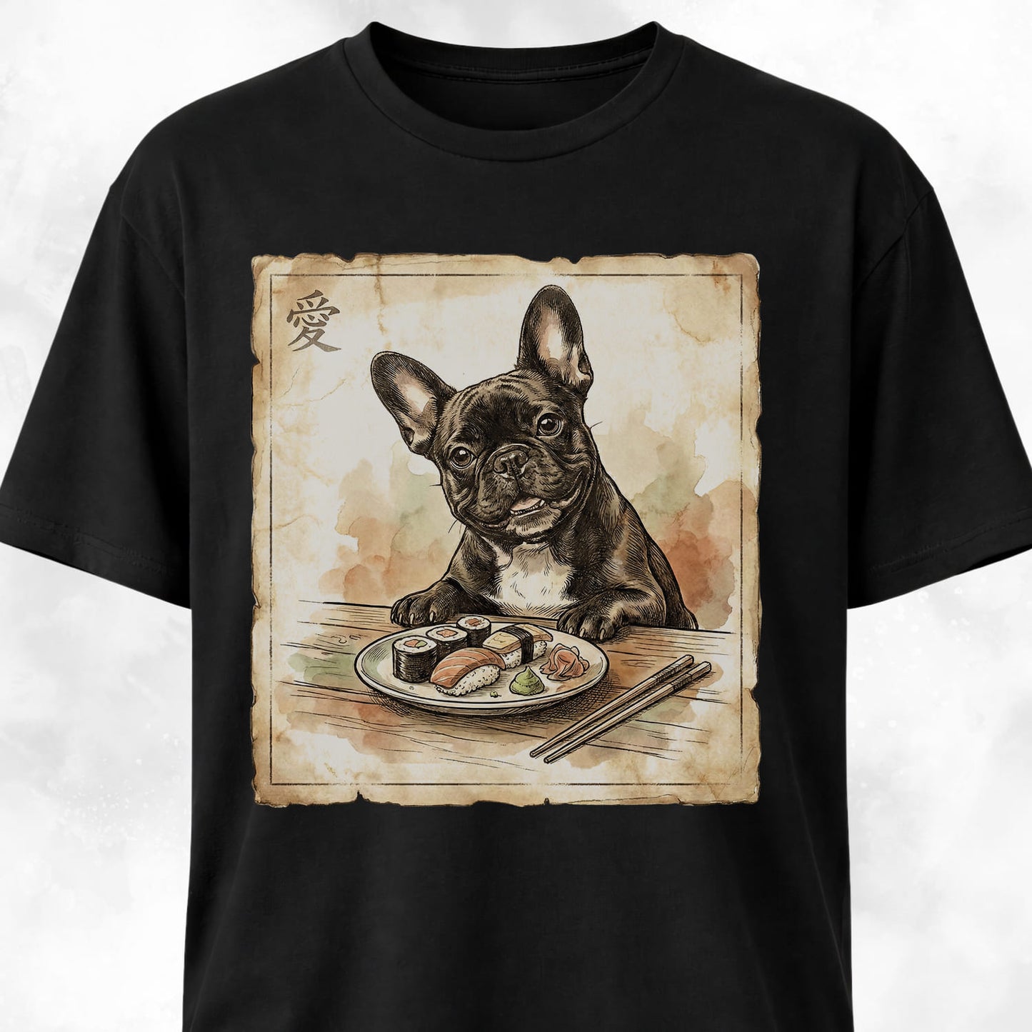 Japanese Frenchie Eating Sushi T-Shirt
