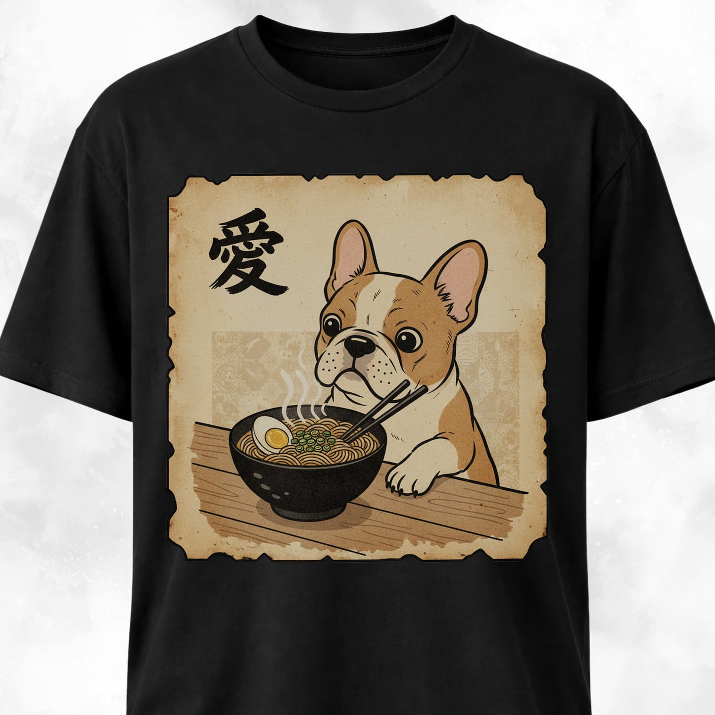 Japanese Tan French Bulldog Eating Ramen T-Shirt
