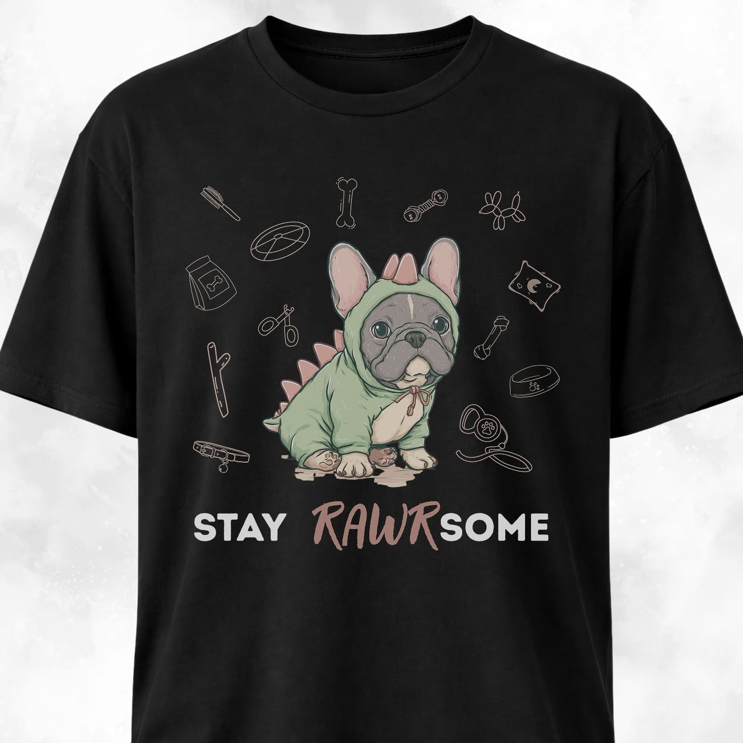 Cute Frenchie In A Dinosaur Costume T-Shirt