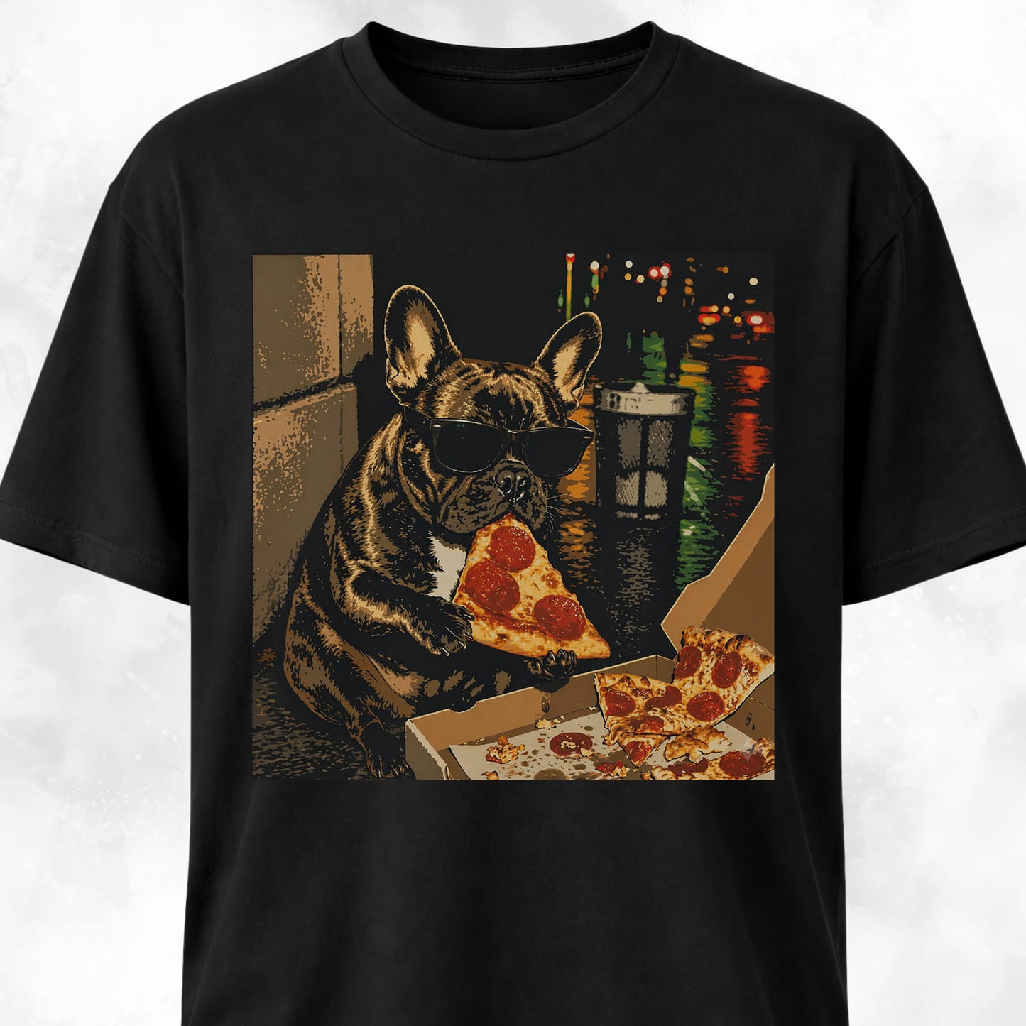 City Frenchie Eating Pizza T-Shirt