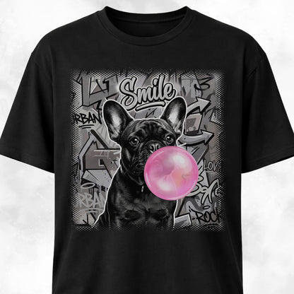 Pink Bubble Gum Black Frenchie T-Shirt