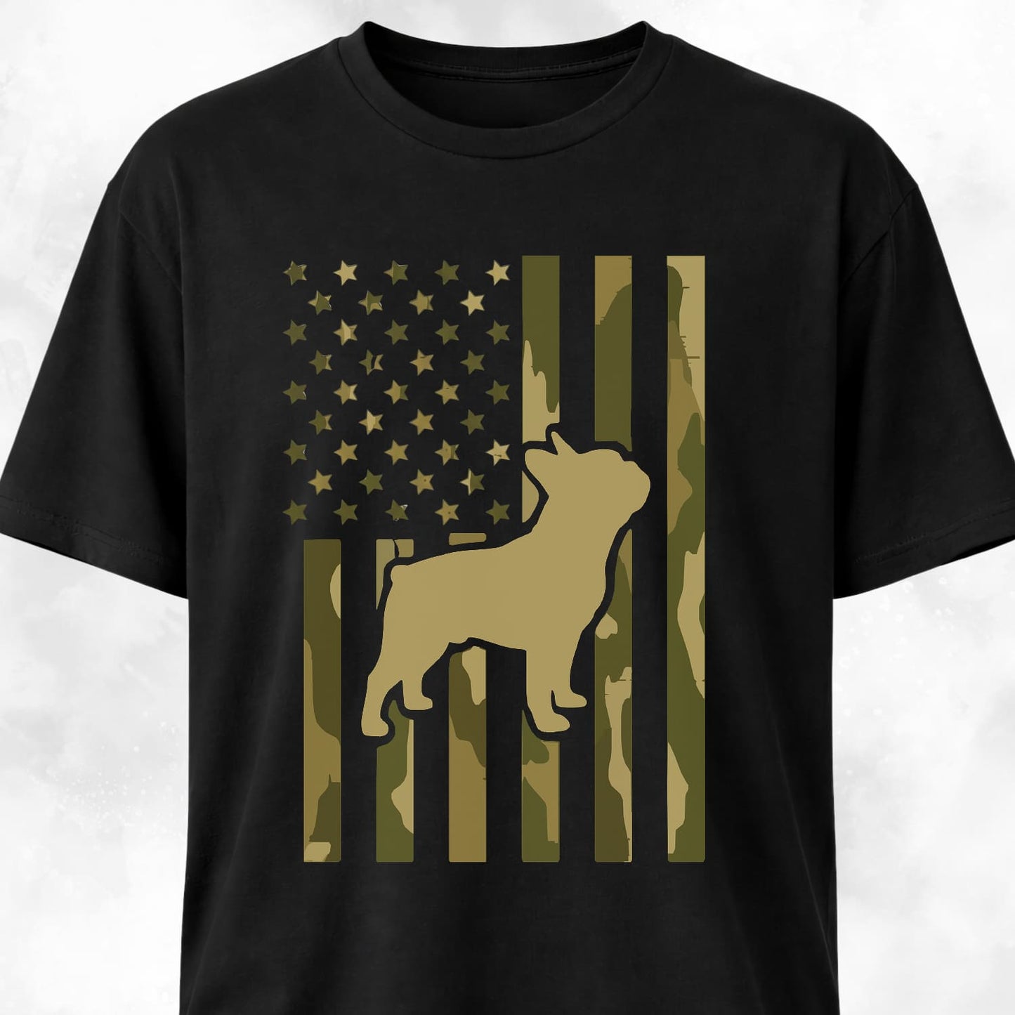 Camo American Flag Frenchie Silhouette T-Shirt