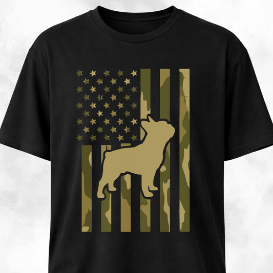 Camo American Flag Frenchie Silhouette T-Shirt
