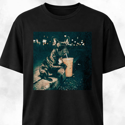 Cool Frenchie Sipping Boba T-Shirt