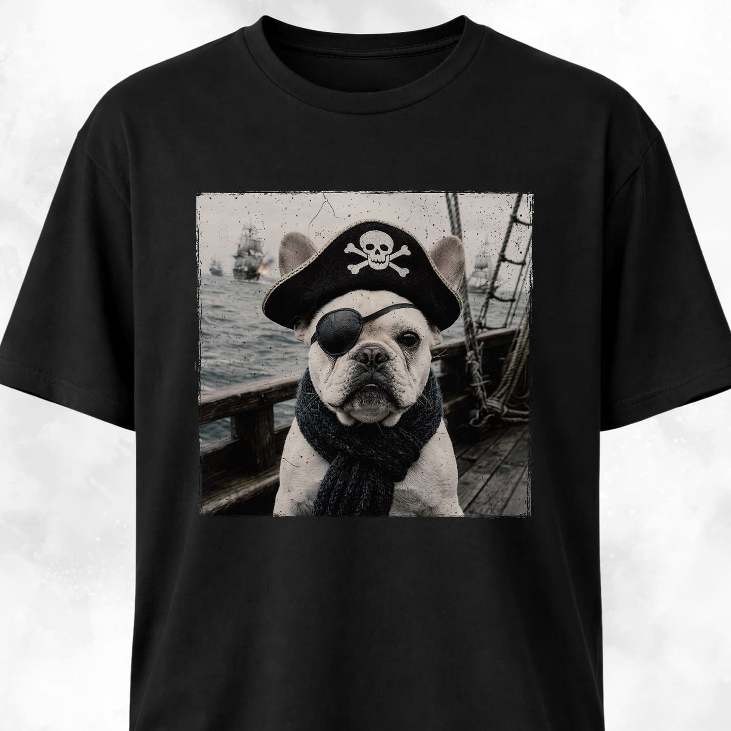 Pirate Frenchie On A Ship T-Shirt
