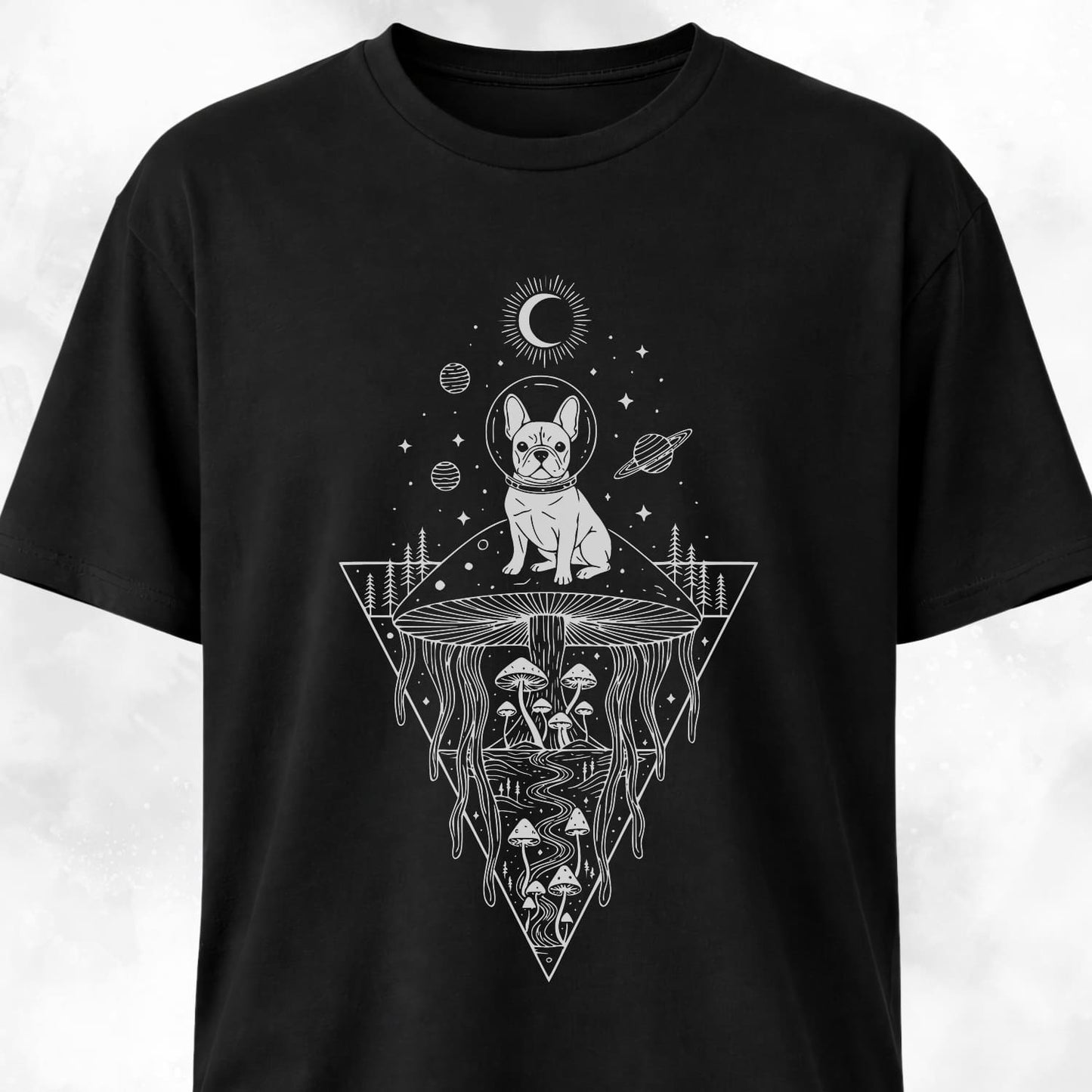 Frenchie Mushrooms Space Hallucination T-Shirt