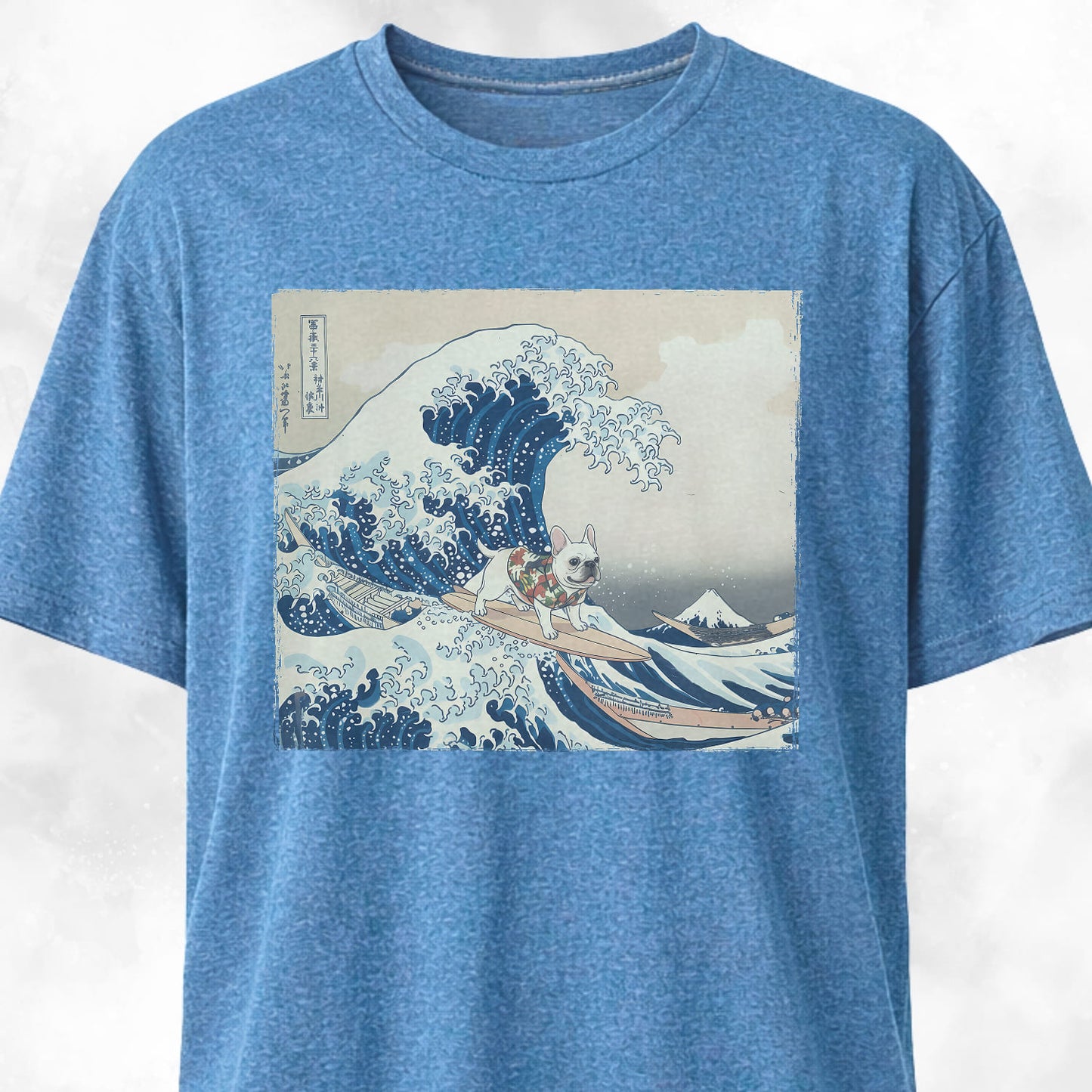 The Great Wave Off Kanagawa Frenchie Surfing T-Shirt