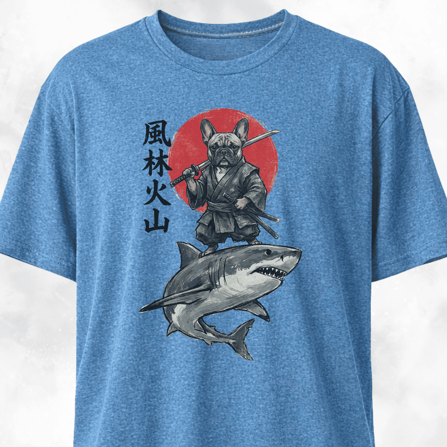 Samurai Frenchie Riding A Shark T-Shirt