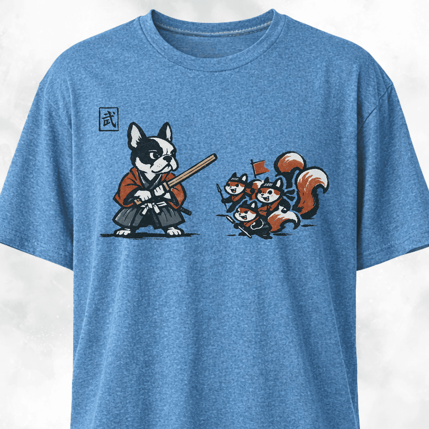 Samurai Frenchie Fighting Squirrels T-Shirt