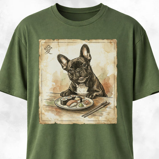 Japanese Frenchie Eating Sushi T-Shirt