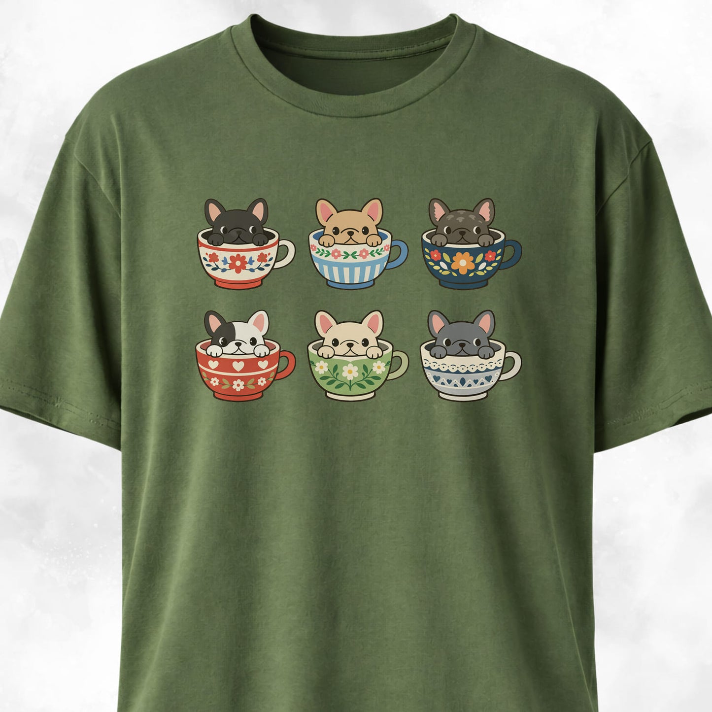 Frenchies Tea Cups Collage T-Shirt