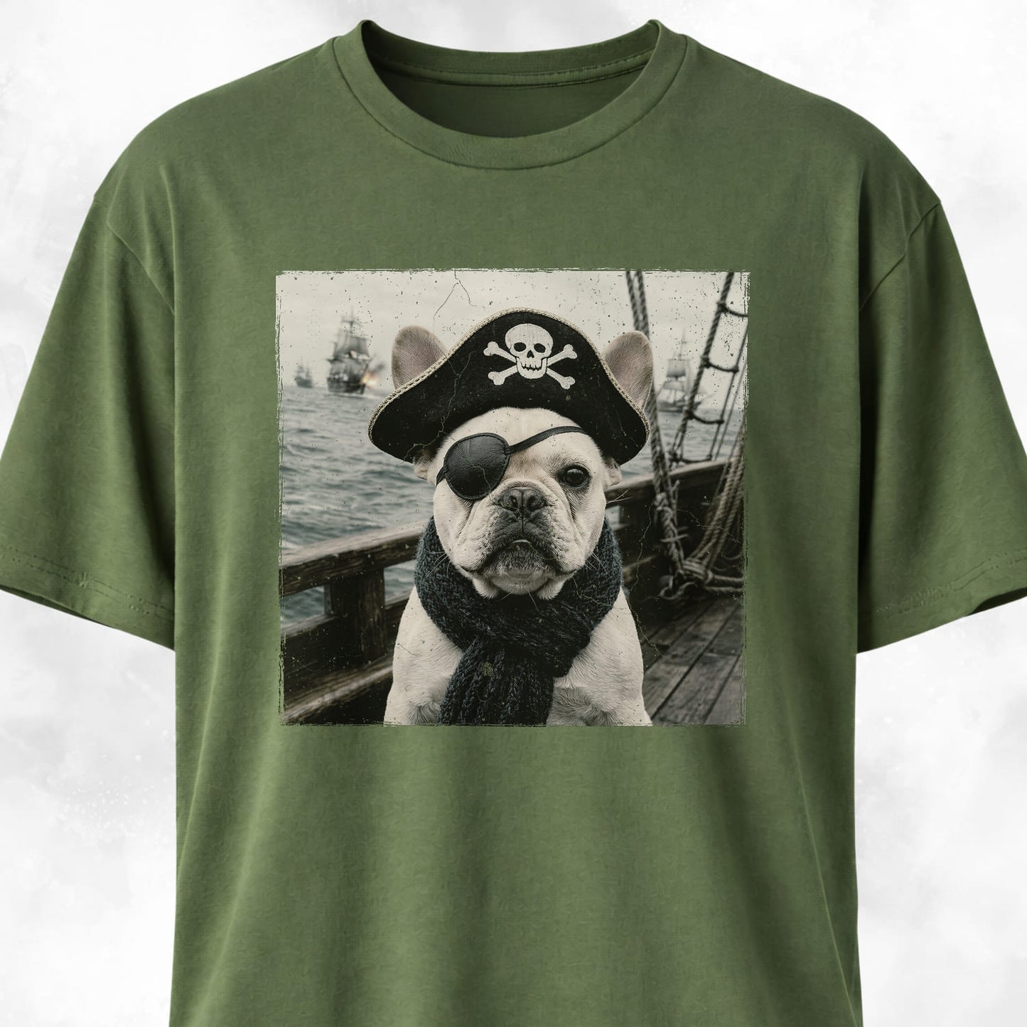 Pirate Frenchie On A Ship T-Shirt