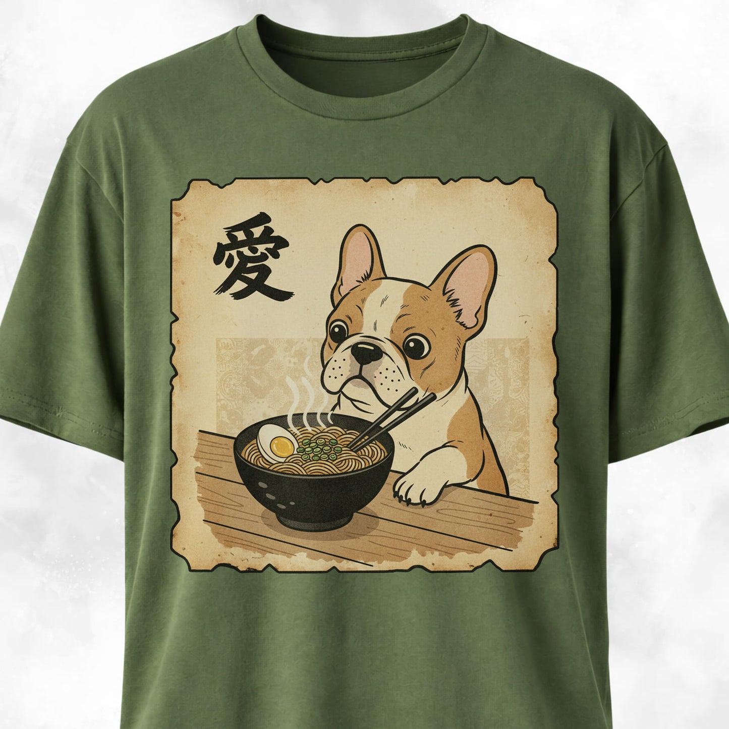 Japanese Tan French Bulldog Eating Ramen T-Shirt