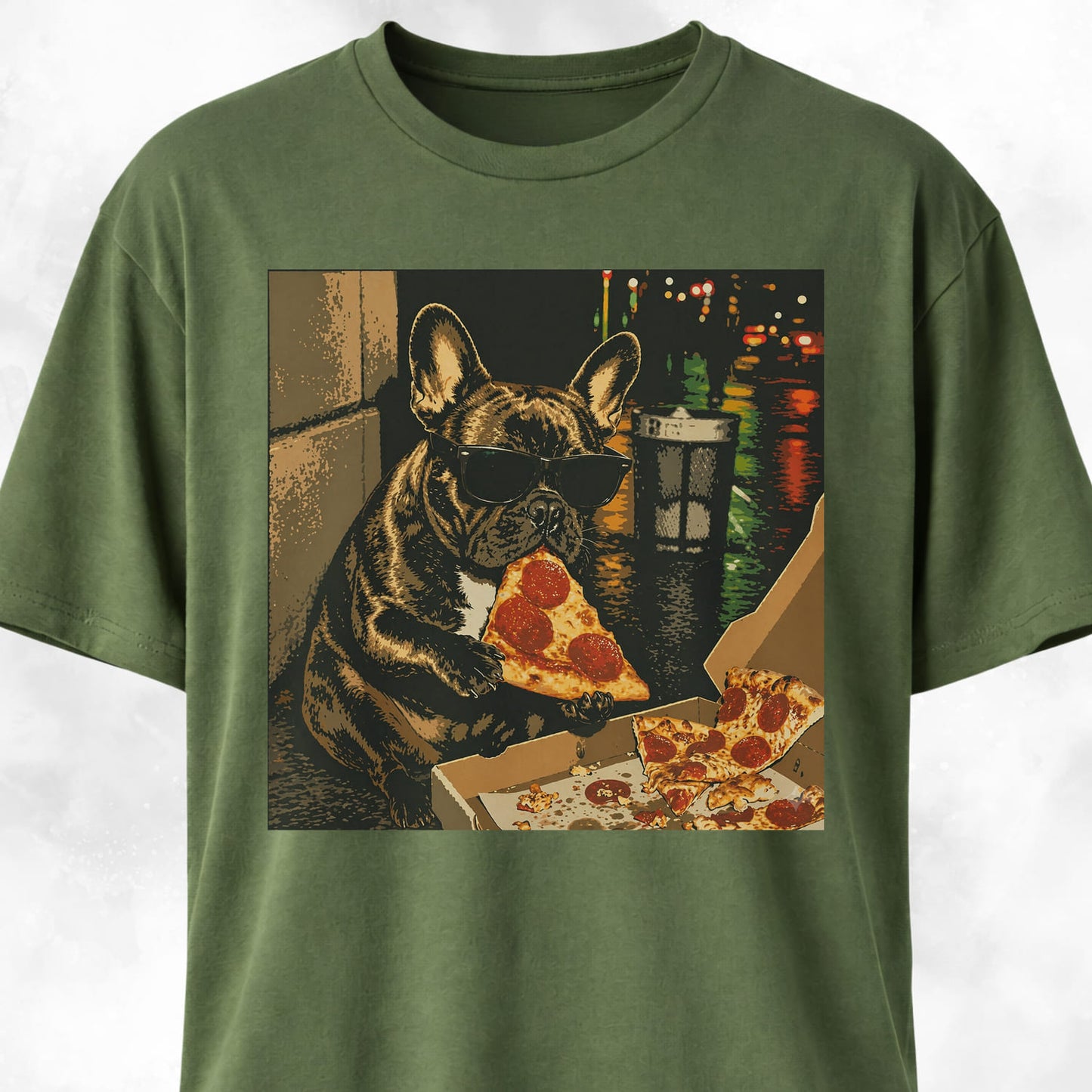 City Frenchie Eating Pizza T-Shirt