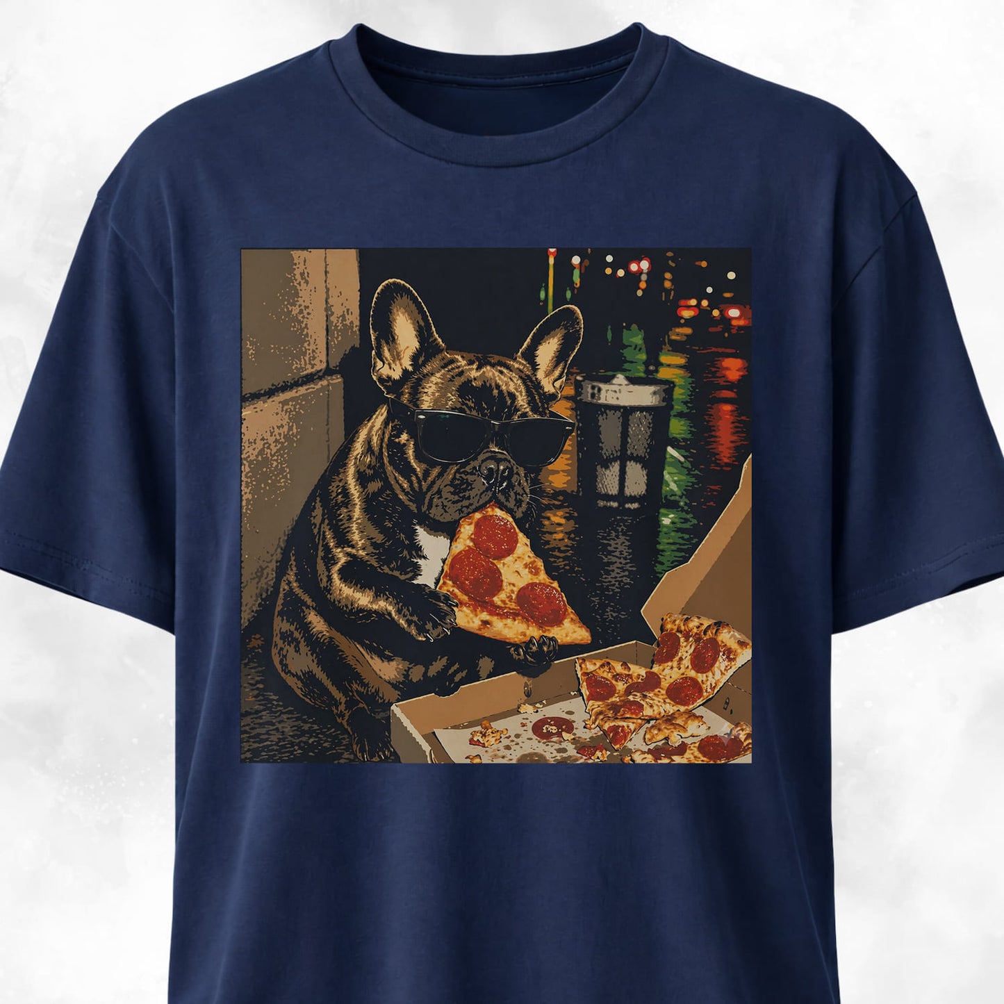 City Frenchie Eating Pizza T-Shirt