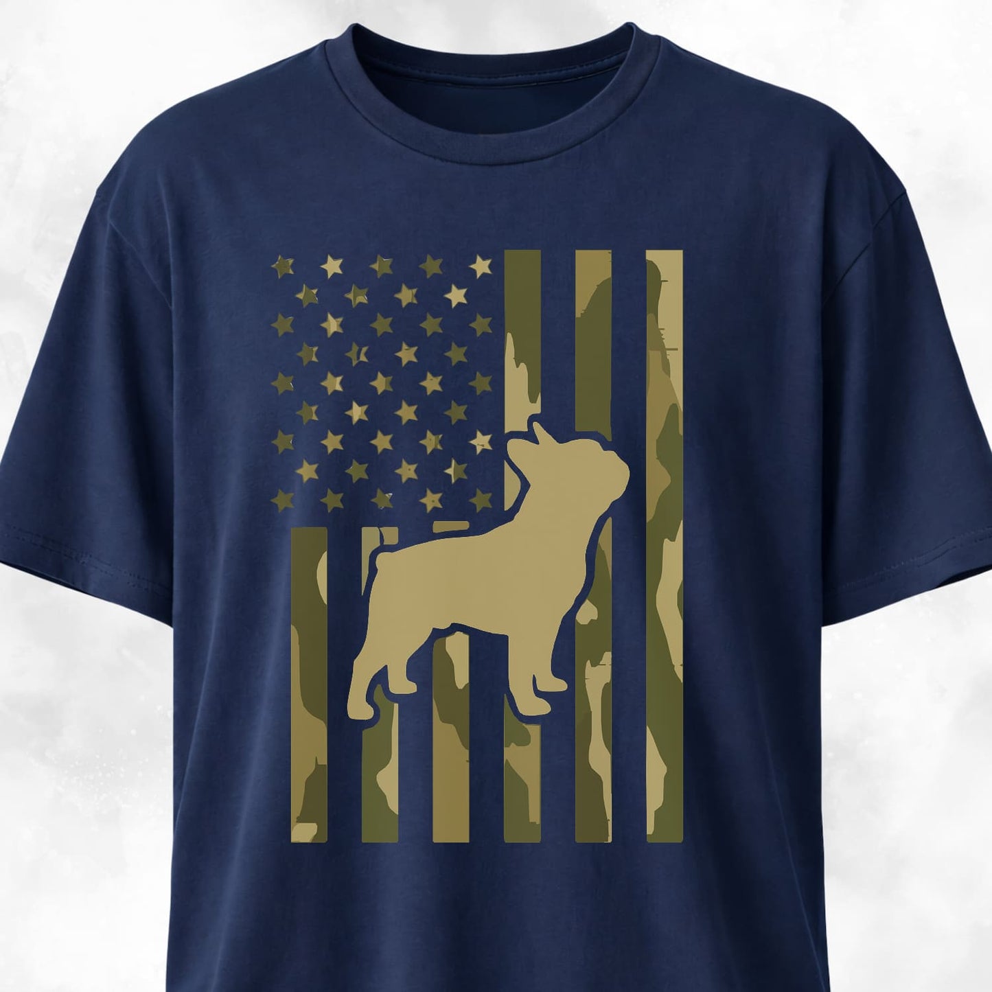 Camo American Flag Frenchie Silhouette T-Shirt