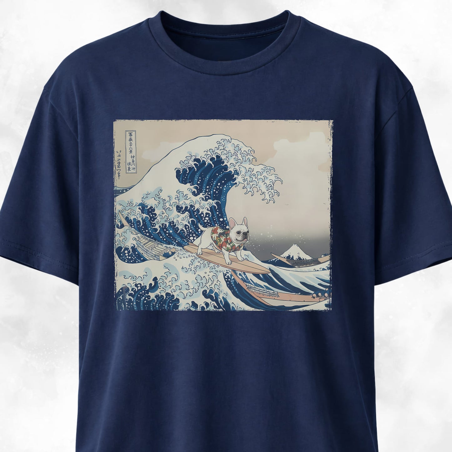 The Great Wave Off Kanagawa Frenchie Surfing T-Shirt