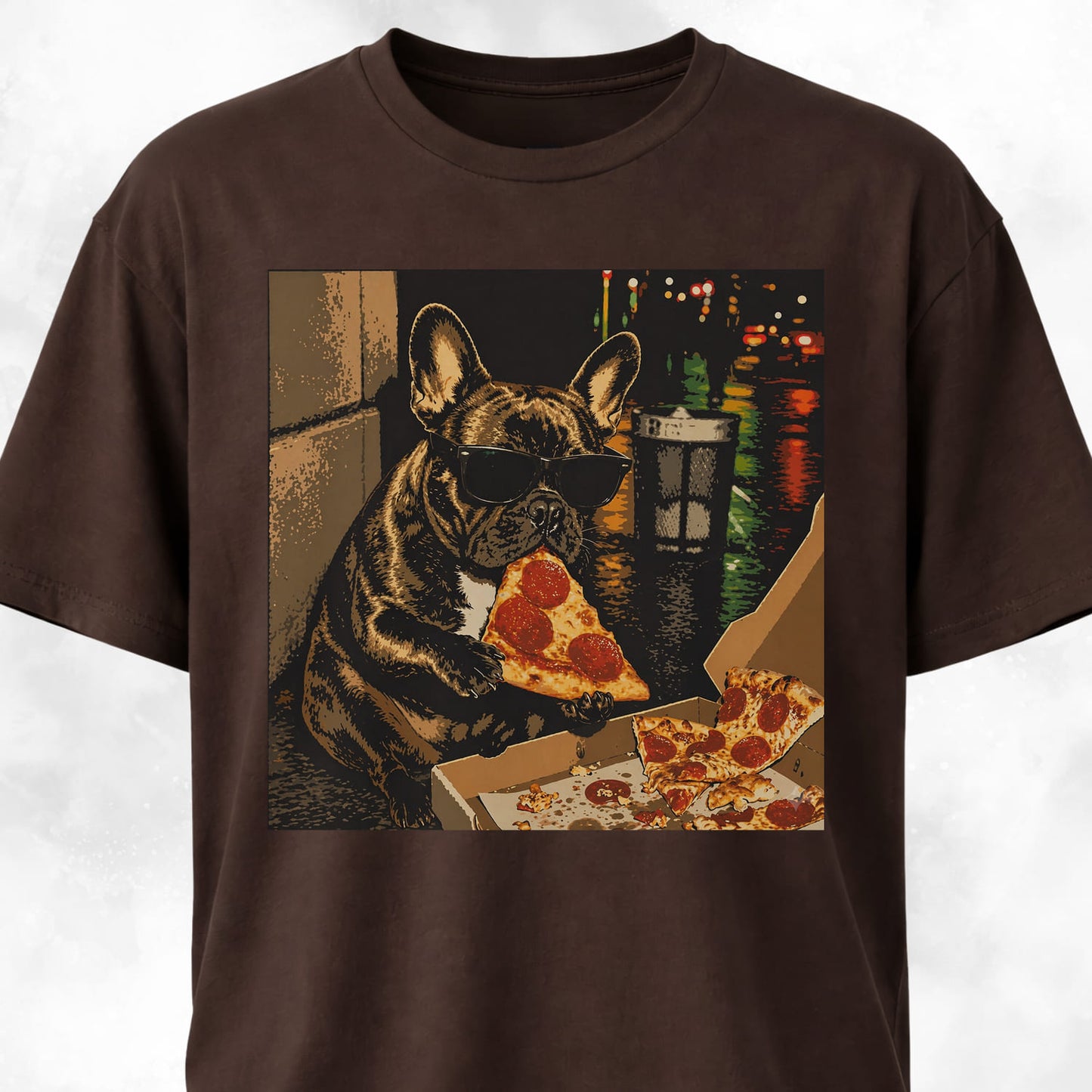 City Frenchie Eating Pizza T-Shirt