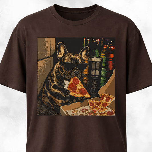 City Frenchie Eating Pizza T-Shirt