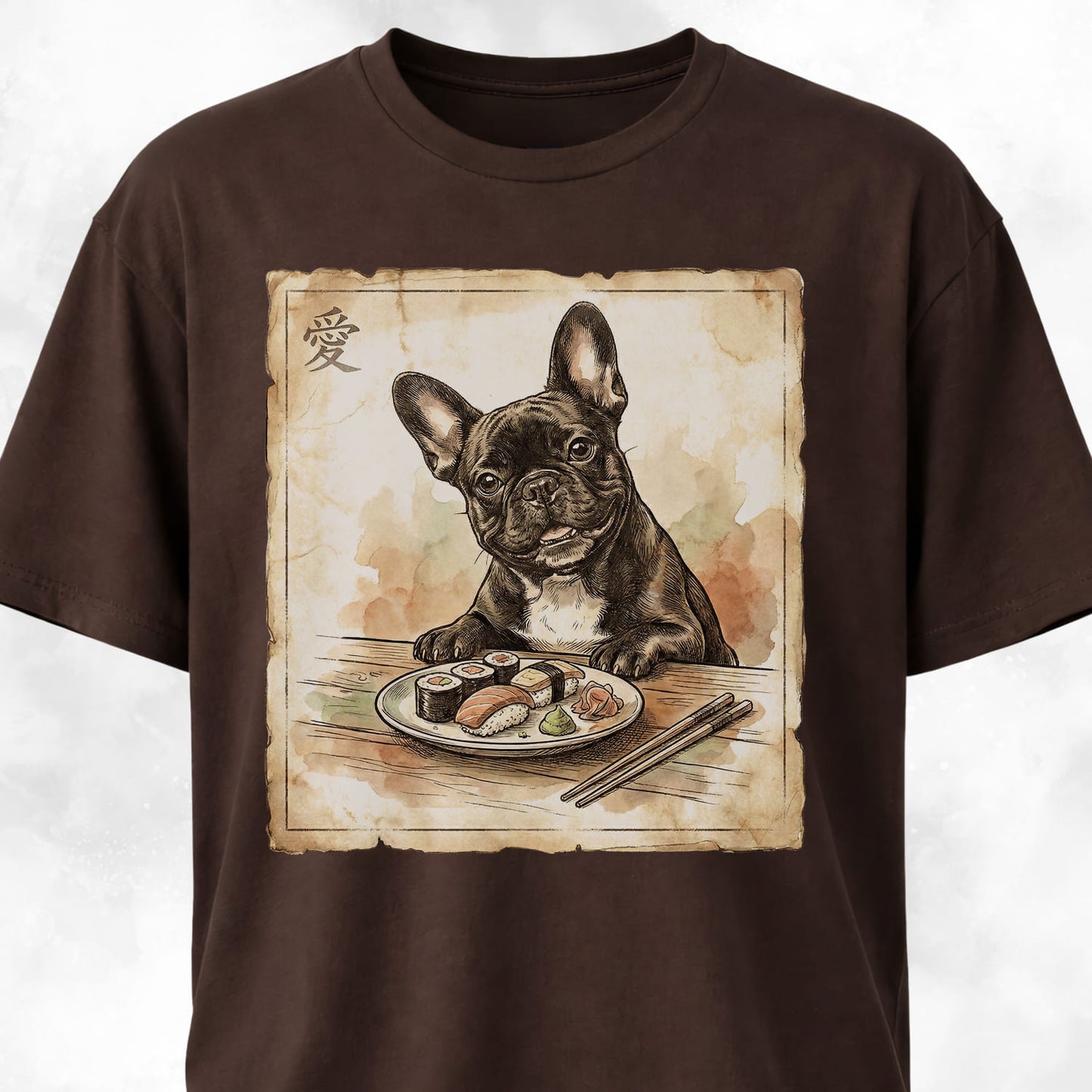 Japanese Frenchie Eating Sushi T-Shirt
