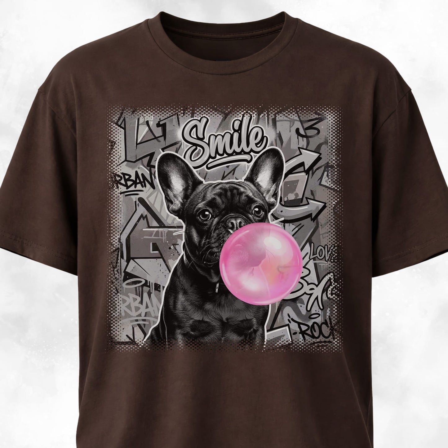 Pink Bubble Gum Black Frenchie T-Shirt