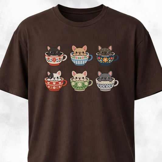 Frenchies Tea Cups Collage T-Shirt