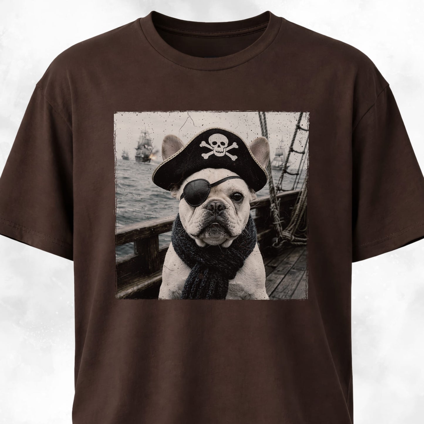 Pirate Frenchie On A Ship T-Shirt