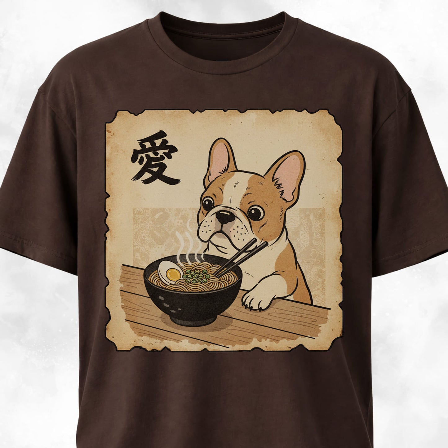 Japanese Tan French Bulldog Eating Ramen T-Shirt