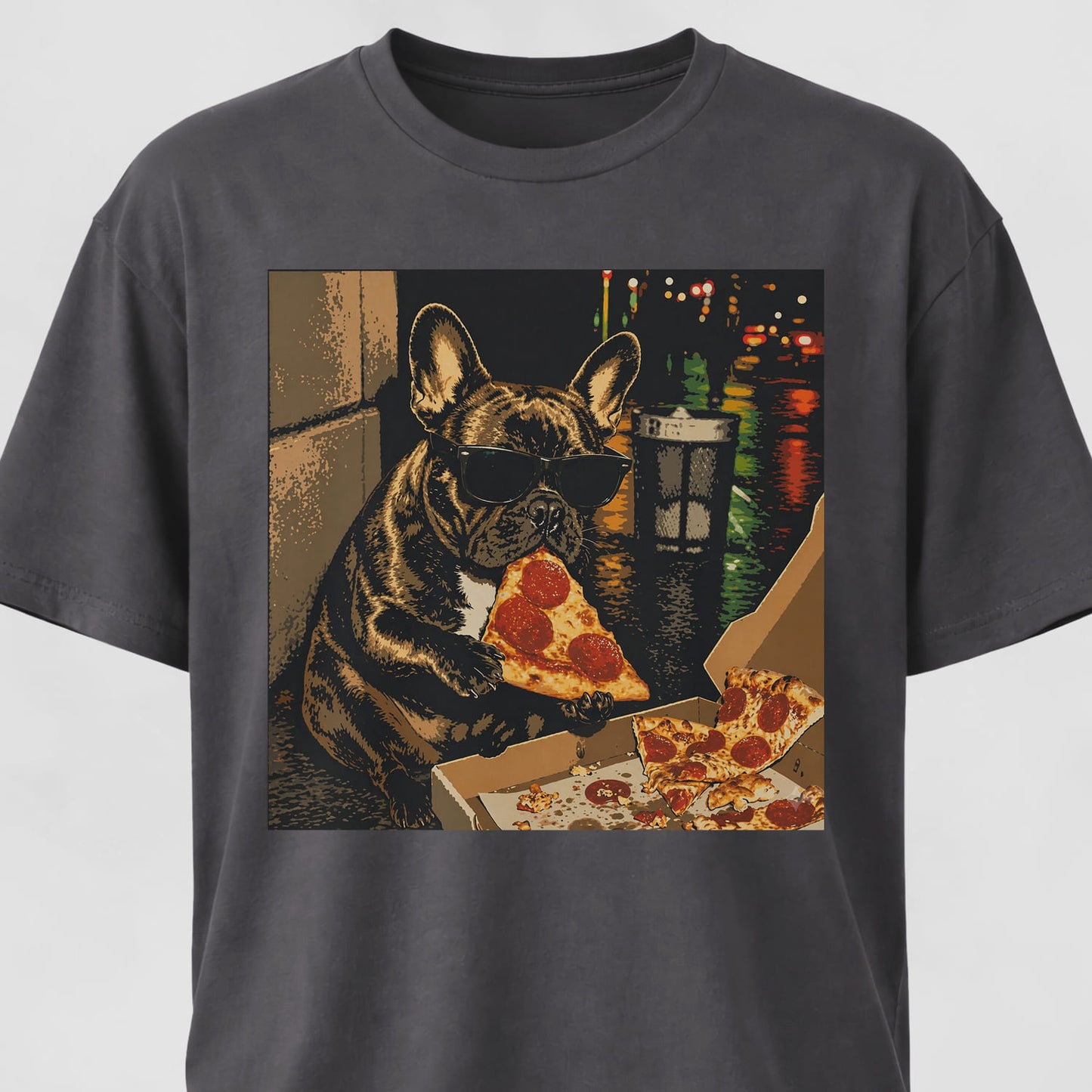 City Frenchie Eating Pizza T-Shirt