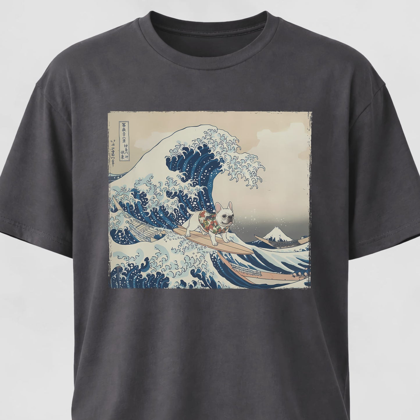 The Great Wave Off Kanagawa Frenchie Surfing T-Shirt