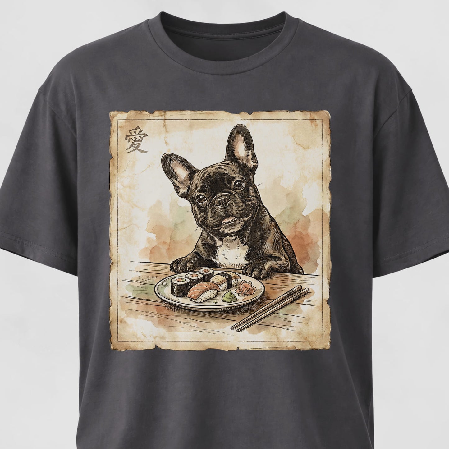Japanese Frenchie Eating Sushi T-Shirt