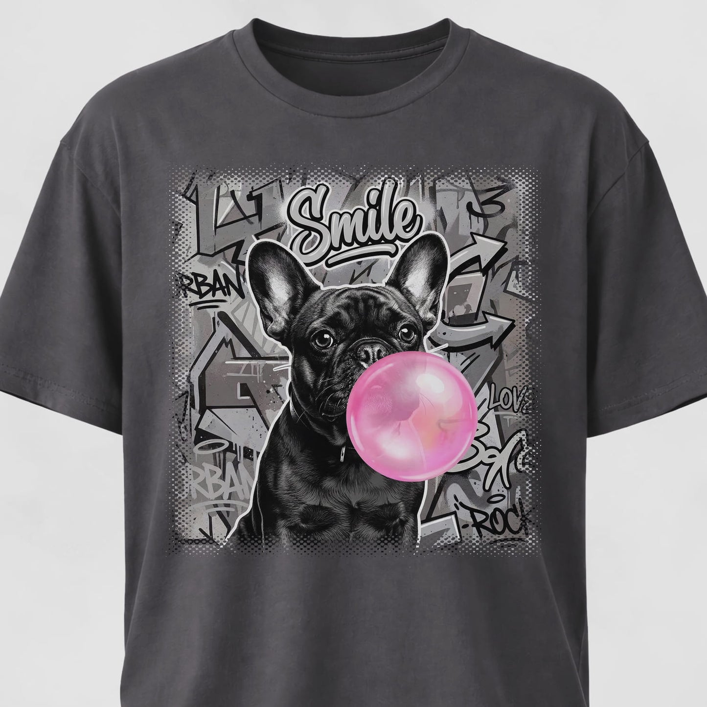 Pink Bubble Gum Black Frenchie T-Shirt