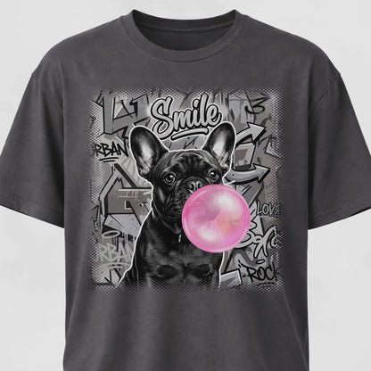 Pink Bubble Gum Black Frenchie T-Shirt
