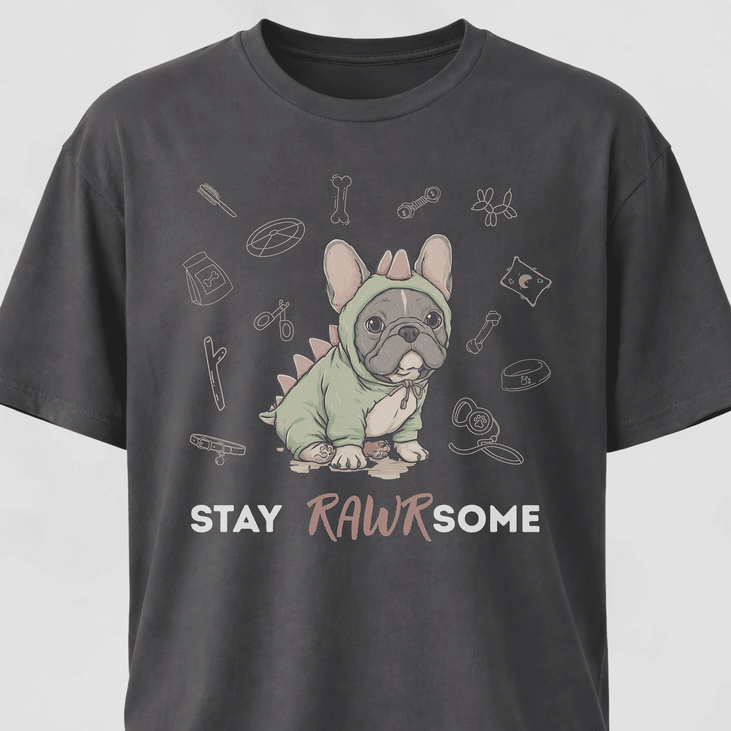 Cute Frenchie In A Dinosaur Costume T-Shirt