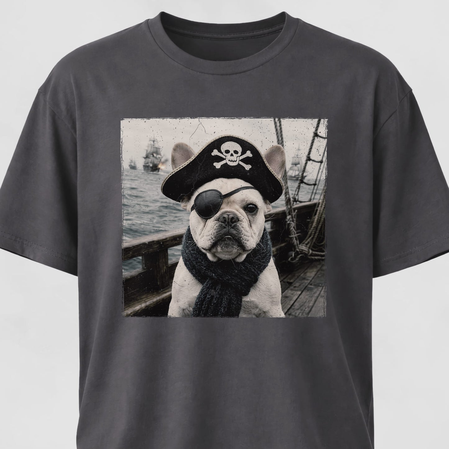 Pirate Frenchie On A Ship T-Shirt