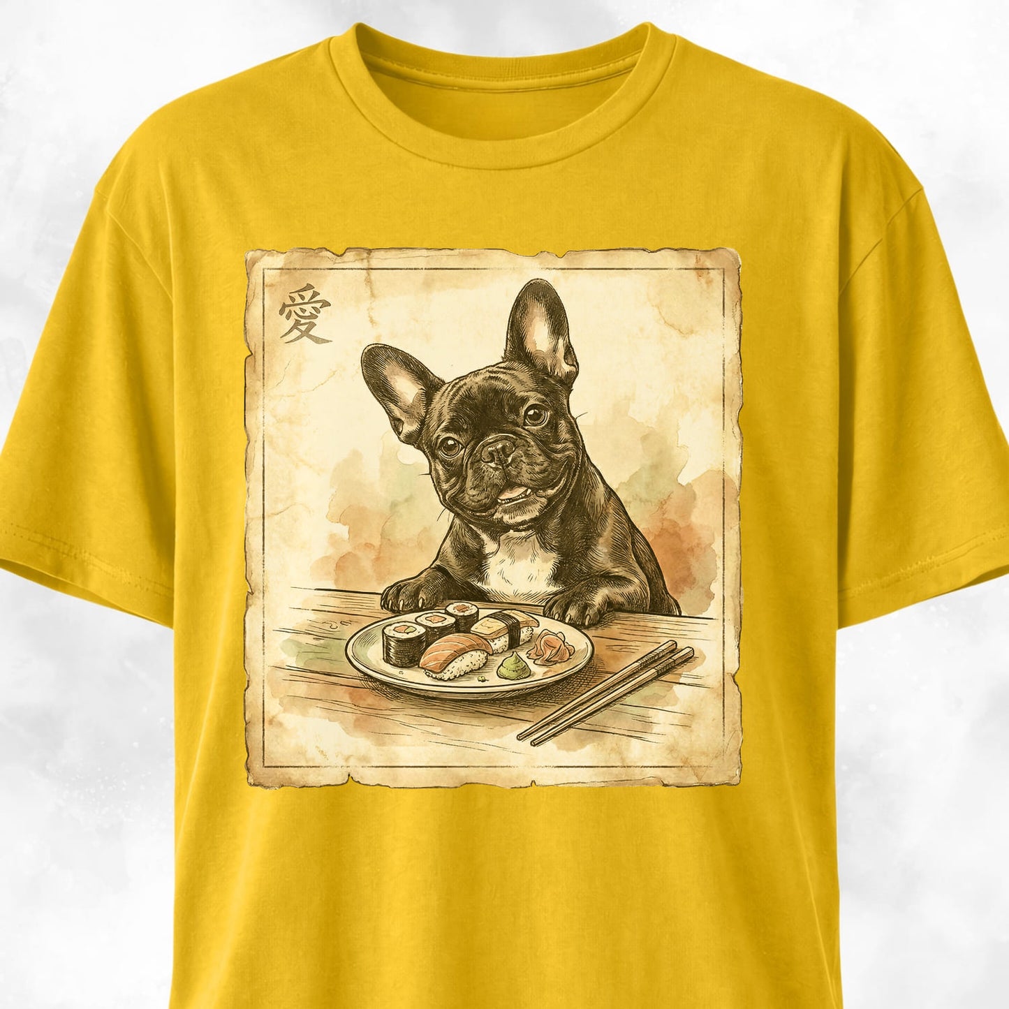 Japanese Frenchie Eating Sushi T-Shirt