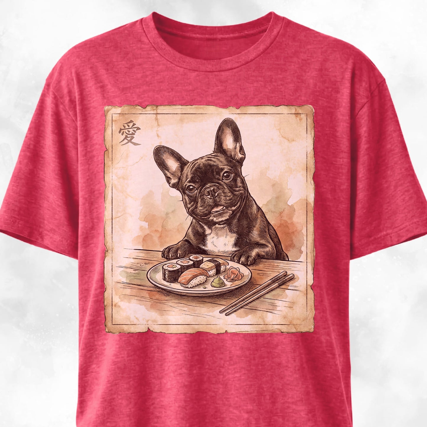 Japanese Frenchie Eating Sushi T-Shirt