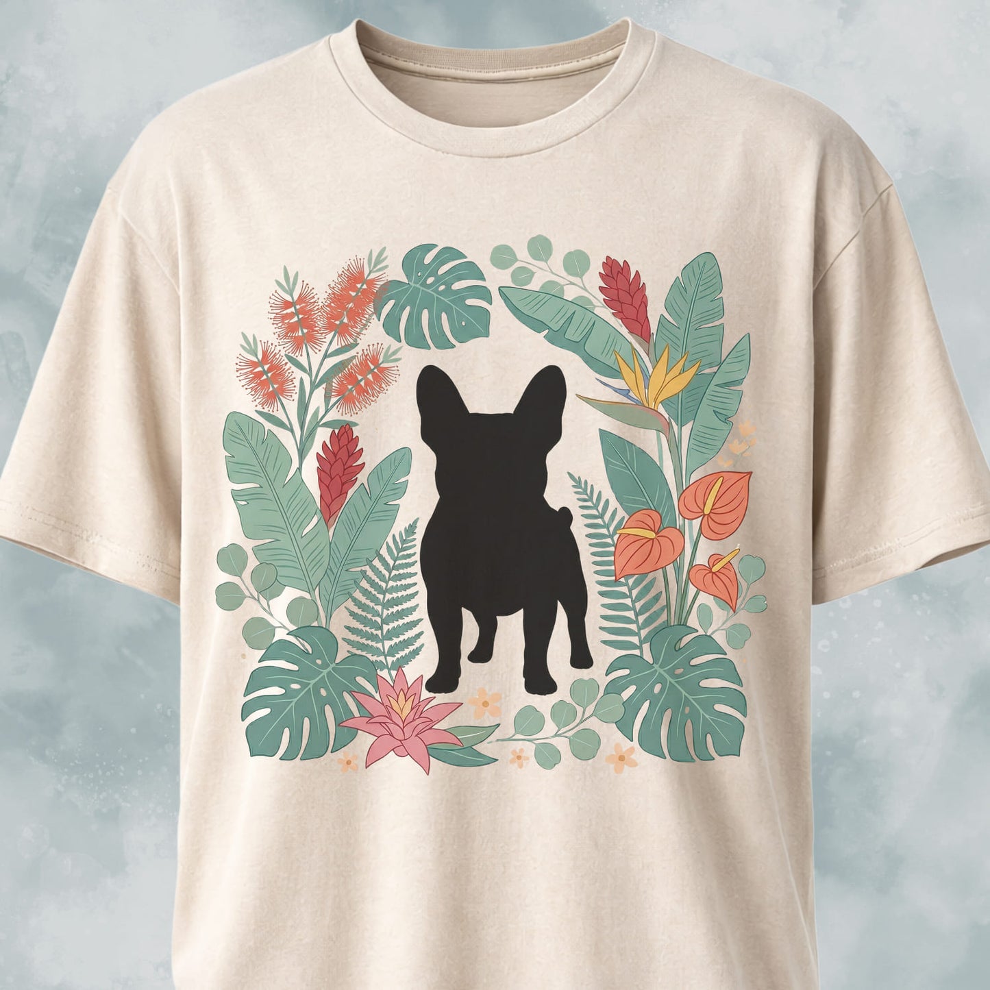 Botanical Frenchie Silhouette T-Shirt